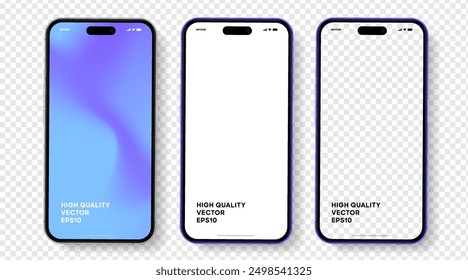 Realistic smartphone mockup. Mobile phone vector with isolated on white background. Device front view. 3D mobile phone with shadow. Realistic, high quality smart phone mockup for ui ux presentation.