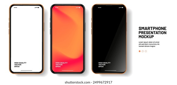 Realistic smartphone mockup. Mobile phone vector with isolated on white background. Device front view. 3D mobile phone with shadow. Realistic, high quality smart phone mockup for ui ux presentation.