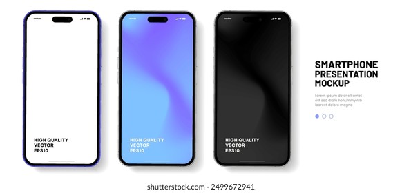 Realistisches Smartphone-Modell. Handyvektor einzeln auf weißem Hintergrund. Gerätevorderansicht. 3D-Mobiltelefon mit Schatten. Realistisches, hochwertiges Smartphone-Mockup für die ui ux Präsentation.