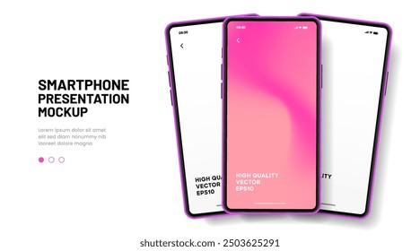 Realistic smartphone mockup. Mobile phone vector with isolated on white background. Device front view. 3D mobile phone with shadow. Realistic, high quality smart phone mockup for ui ux presentation.