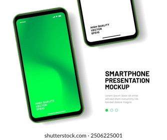 Realistic smartphone mockup. Mobile phone vector with isolated on white background. Device front view. 3D mobile phone with shadow. Realistic, high quality smart phone mockup for ui ux presentation.