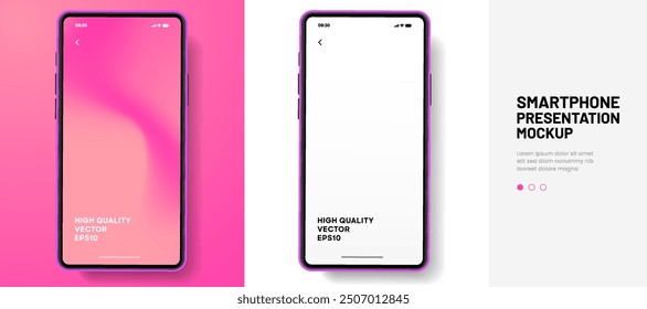 Realistic smartphone mockup. Mobile phone vector with isolated on white background. Device front view. 3D mobile phone with shadow. Realistic, high quality smart phone mockup for ui ux presentation.