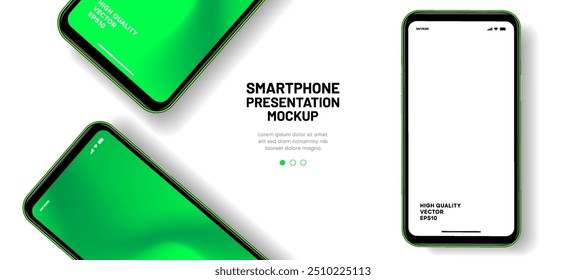 Realistic smartphone mockup. Mobile phone vector with isolated on white background. Device front view. 3D mobile phone with shadow. Realistic, high quality smart phone mockup for ui ux presentation.