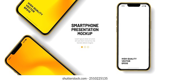 Realistic smartphone mockup. Mobile phone vector with isolated on white background. Device front view. 3D mobile phone with shadow. Realistic, high quality smart phone mockup for ui ux presentation.