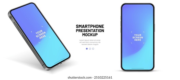 Realistic smartphone mockup. Mobile phone vector with isolated on white background. Device front view. 3D mobile phone with shadow. Realistic, high quality smart phone mockup for ui ux presentation.