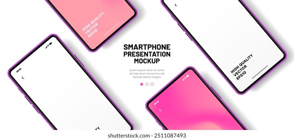 Realistic smartphone mockup. Mobile phone vector with isolated on white background. Device front view. 3D mobile phone with shadow. Realistic, high quality smart phone mockup for ui ux presentation.