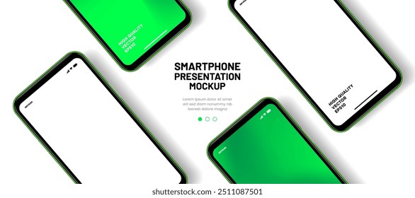 Realistic smartphone mockup. Mobile phone vector with isolated on white background. Device front view. 3D mobile phone with shadow. Realistic, high quality smart phone mockup for ui ux presentation.