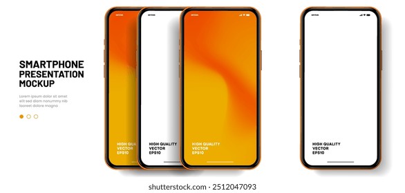Realistic smartphone mockup. Mobile phone vector with isolated on white background. Device front view. 3D mobile phone with shadow. Realistic, high quality smart phone mockup for ui ux presentation.