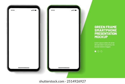 Realistic smartphone mockup. Mobile phone vector with isolated on white background. Device front view. 3D mobile phone with shadow. Realistic, high quality smart phone mockup for ui ux presentation.