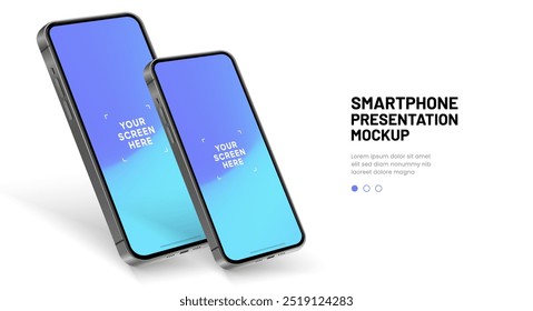 Realistic smartphone mockup. Mobile phone vector with isolated on white background. Device front view. 3D mobile phone with shadow. Realistic, high quality smart phone mockup for ui ux presentation.
