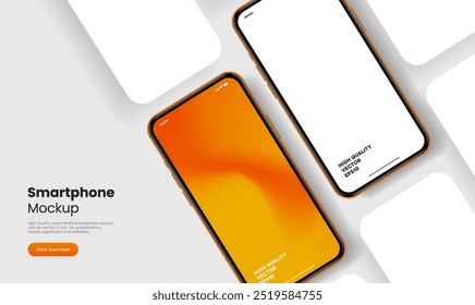 Realistic smartphone mockup. Mobile phone vector with isolated on white background. Device front view. 3D mobile phone with shadow. Realistic, high quality smart phone mockup for ui ux presentation.