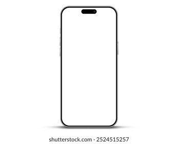 Realistic smartphone mockup. Mobile phone vector with isolated on white background. Device front view. 3D mobile phone with shadow. Realistic, high quality smart phone mockup for ui ux presentation.
