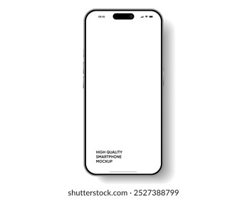 Realistic smartphone mockup. Mobile phone vector with isolated on white background. Device front view. 3D mobile phone with shadow. Realistic, high quality smart phone mockup for ui ux presentation.