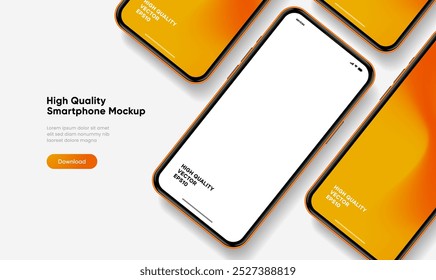 Realistic smartphone mockup. Mobile phone vector with isolated on white background. Device front view. 3D mobile phone with shadow. Realistic, high quality smart phone mockup for ui ux presentation.