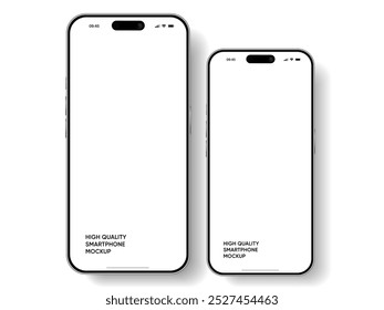 Realistic smartphone mockup. Mobile phone vector with isolated on white background. Device front view. 3D mobile phone with shadow. Realistic, high quality smart phone mockup for ui ux presentation.