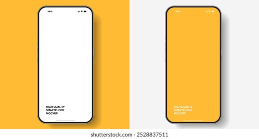 Realistic smartphone mockup. Mobile phone vector with isolated on white background. Device front view. 3D mobile phone with shadow. Realistic, high quality smart phone mockup for ui ux presentation.