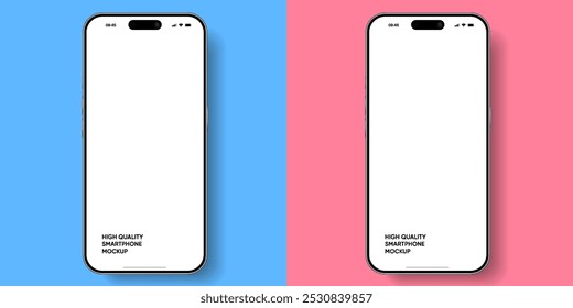 Realistic smartphone mockup. Mobile phone vector with isolated on white background. Device front view. 3D mobile phone with shadow. Realistic, high quality smart phone mockup for ui ux presentation.