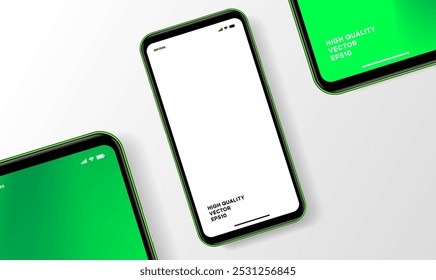 Realistic smartphone mockup. Mobile phone vector with isolated on white background. Device front view. 3D mobile phone with shadow. Realistic, high quality smart phone mockup for ui ux presentation.