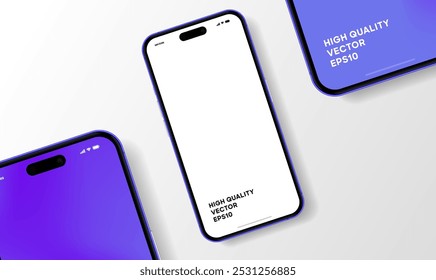 Realistic smartphone mockup. Mobile phone vector with isolated on white background. Device front view. 3D mobile phone with shadow. Realistic, high quality smart phone mockup for ui ux presentation.
