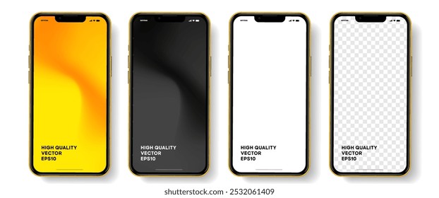 Realistic smartphone mockup. Mobile phone vector with isolated on white background. Device front view. 3D mobile phone with shadow. Realistic, high quality smart phone mockup for ui ux presentation.