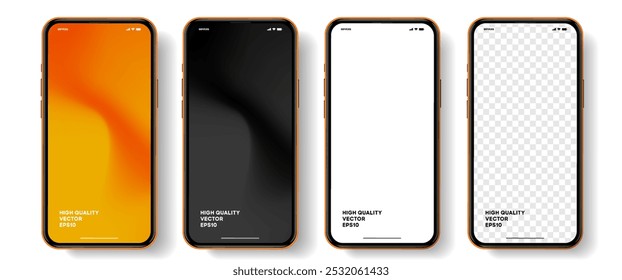 Realistic smartphone mockup. Mobile phone vector with isolated on white background. Device front view. 3D mobile phone with shadow. Realistic, high quality smart phone mockup for ui ux presentation.