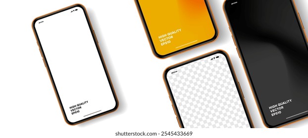 Realistic smartphone mockup. Mobile phone vector with isolated on white background. Device front view. 3D mobile phone with shadow. Realistic, high quality smart phone mockup for ui ux presentation.