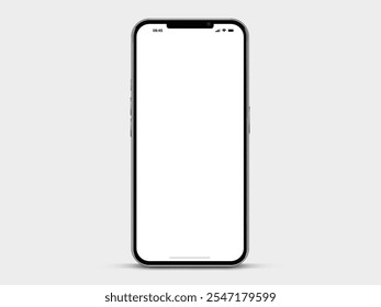 Realistic smartphone mockup. Mobile phone vector with isolated on white background. Device front view. 3D mobile phone with shadow. Realistic, high quality smart phone mockup for ui ux presentation.
