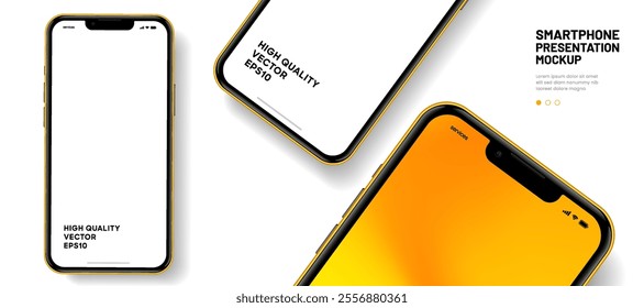 Realistic smartphone mockup. Mobile phone vector with isolated on white background. Device front view. 3D mobile phone with shadow. Realistic, high quality smart phone mockup for ui ux presentation.