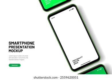 Realistic smartphone mockup. Mobile phone vector with isolated on white background. Device front view. 3D mobile phone with shadow. Realistic, high quality smart phone mockup for ui ux presentation.