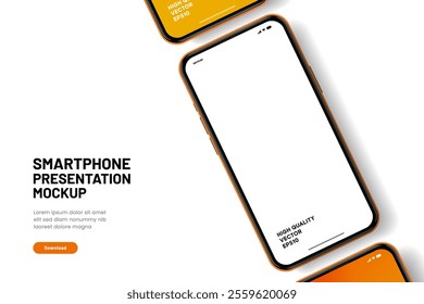 Realistic smartphone mockup. Mobile phone vector with isolated on white background. Device front view. 3D mobile phone with shadow. Realistic, high quality smart phone mockup for ui ux presentation.