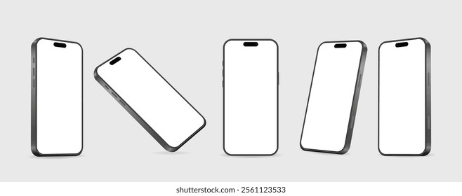 Realistic smartphone mockup. Mobile phone vector on white background. Device front view. 3D mobile phone with shadow. Realistic, high quality smart phone mockup for ui ux presentation.