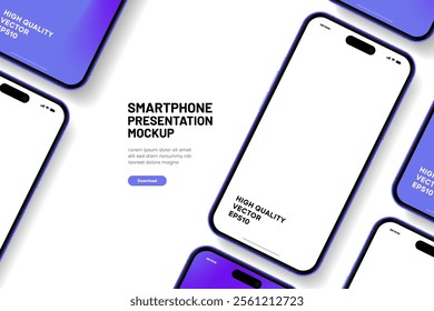 Realistic smartphone mockup. Mobile phone vector with isolated on white background. Device front view. 3D mobile phone with shadow. Realistic, high quality smart phone mockup for ui ux presentation.