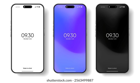 Realistic smartphone mockup. Mobile phone vector with isolated on white background. Device front view. 3D mobile phone with shadow. Realistic, high quality smart phone mockup for ui ux presentation.