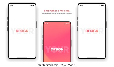 Realistic smartphone mockup. Mobile phone vector with isolated on white background. Device front view. 3D mobile phone with shadow. Realistic, high quality smart phone mockup for ui ux presentation.