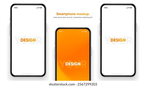Realistic smartphone mockup. Mobile phone vector with isolated on white background. Device front view. 3D mobile phone with shadow. Realistic, high quality smart phone mockup for ui ux presentation.