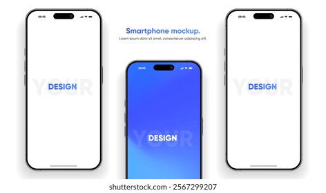 Realistic smartphone mockup. Mobile phone vector with isolated on white background. Device front view. 3D mobile phone with shadow. Realistic, high quality smart phone mockup for ui ux presentation.