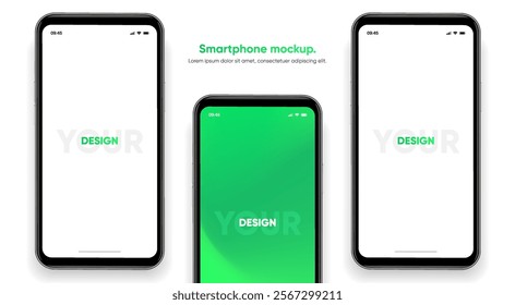 Realistic smartphone mockup. Mobile phone vector with isolated on white background. Device front view. 3D mobile phone with shadow. Realistic, high quality smart phone mockup for ui ux presentation.