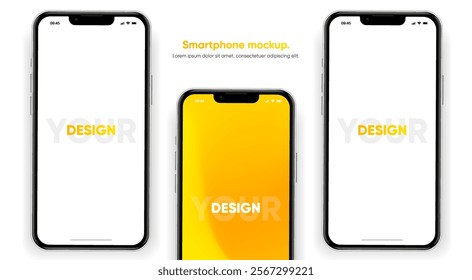 Realistic smartphone mockup. Mobile phone vector with isolated on white background. Device front view. 3D mobile phone with shadow. Realistic, high quality smart phone mockup for ui ux presentation.