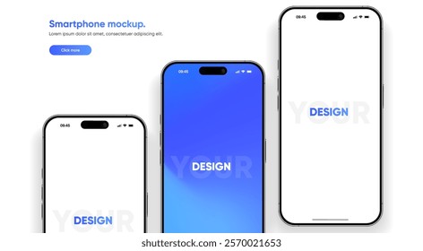 Realistic smartphone mockup. Mobile phone vector with isolated on white background. Device front view. 3D mobile phone with shadow. Realistic, high quality smart phone mockup for ui ux presentation.