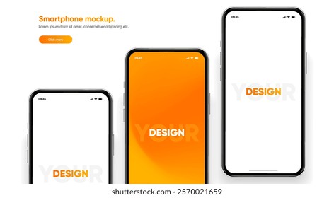 Realistic smartphone mockup. Mobile phone vector with isolated on white background. Device front view. 3D mobile phone with shadow. Realistic, high quality smart phone mockup for ui ux presentation.