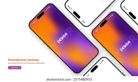 Realistic smartphone mockup. Mobile phone vector with isolated on white background. Device front view. 3D mobile phone with shadow. Realistic, high quality smart phone mockup for ui ux presentation.