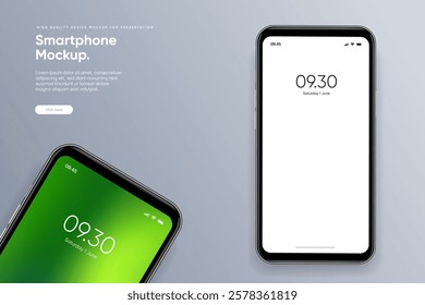 Realistic smartphone mockup. Mobile phone vector with isolated on white background. Device front view. 3D mobile phone with shadow. Realistic, high quality smart phone mockup for ui ux presentation.