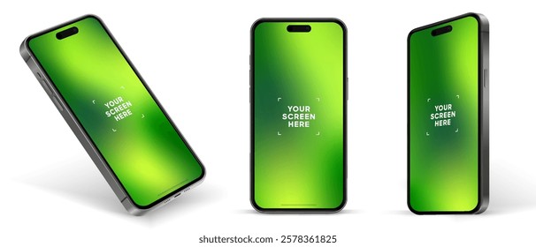 Realistic smartphone mockup. Mobile phone vector with isolated on white background. Device front view. 3D mobile phone with shadow. Realistic, high quality smart phone mockup for ui ux presentation.