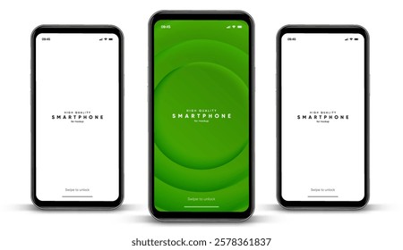 Realistic smartphone mockup. Mobile phone vector with isolated on white background. Device front view. 3D mobile phone with shadow. Realistic, high quality smart phone mockup for ui ux presentation.