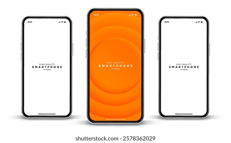 Realistic smartphone mockup. Mobile phone vector with isolated on white background. Device front view. 3D mobile phone with shadow. Realistic, high quality smart phone mockup for ui ux presentation.