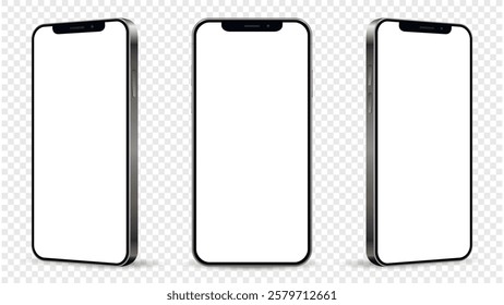 Realistic smartphone mockup. Mobile phone vector isolated on transparent background.