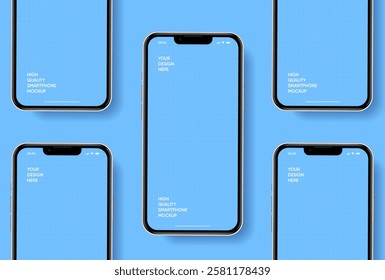 Realistic smartphone mockup. Mobile phone vector with isolated on white background. Device front view. 3D mobile phone with shadow. Realistic, high quality smart phone mockup for ui ux presentation.