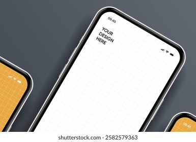 Realistic smartphone mockup. Mobile phone vector with isolated on white background. Device front view. 3D mobile phone with shadow. Realistic, high quality smart phone mockup for ui ux presentation.