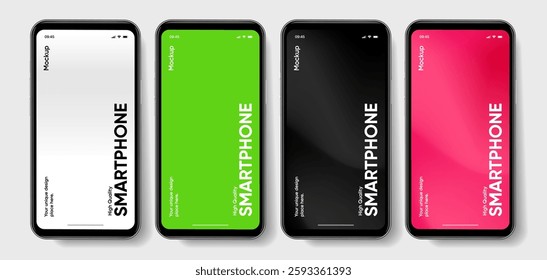 Realistic smartphone mockup. Mobile phone vector with isolated on white background. Device front view. 3D mobile phone with shadow. Realistic, high quality smart phone mockup for ui ux presentation.