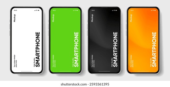 Realistic smartphone mockup. Mobile phone vector with isolated on white background. Device front view. 3D mobile phone with shadow. Realistic, high quality smart phone mockup for ui ux presentation.